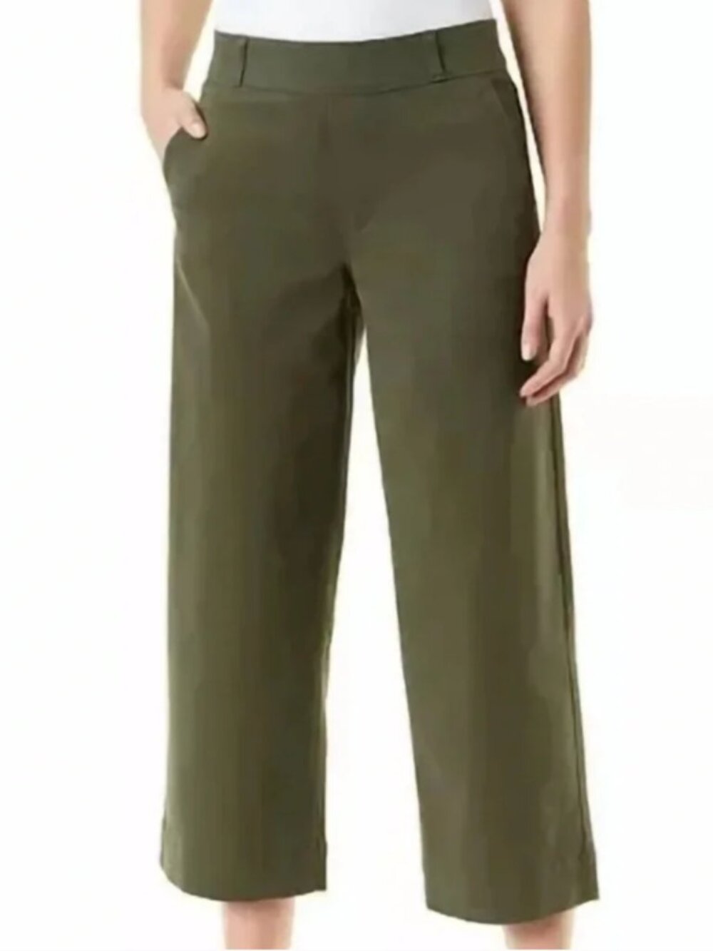 Gloria Vanderbilt 12 Pull-On Wide-Leg Crop Pants Olive Green Solid